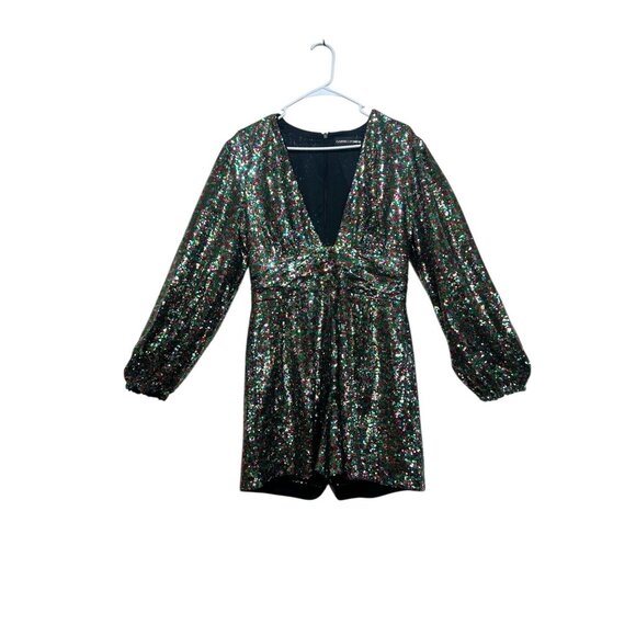 Gabrielle Union Rainbow Sequins Romper Dress Women Medium Ballon Sleeve New Year - Picture 2 of 16